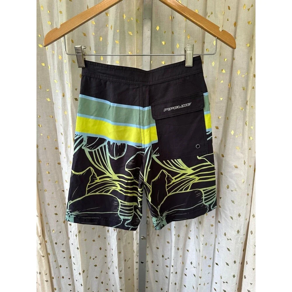 Pipeline Boys Hawaiian Inspired Tropical Leaves Lightweight Board Swim Shorts 24